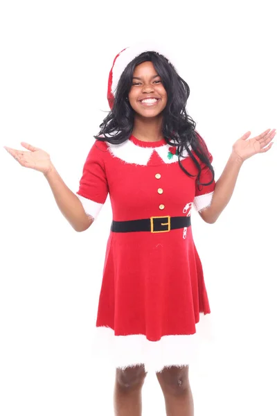 Schöne Afroamerikanische Frau Trägt Weihnachtskleidung — Stockfoto