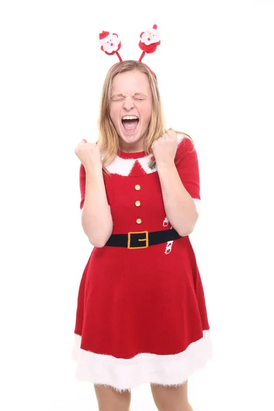 Ουρλιάζοντας Κορίτσι Χριστουγεννιάτικα Ρούχα — Φωτογραφία Αρχείου