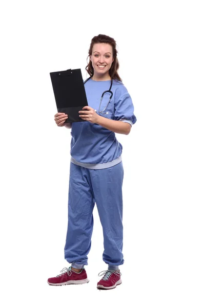 Medico Donna Caucasica Uniforme Medica Con Stetoscopio Appunti — Foto Stock