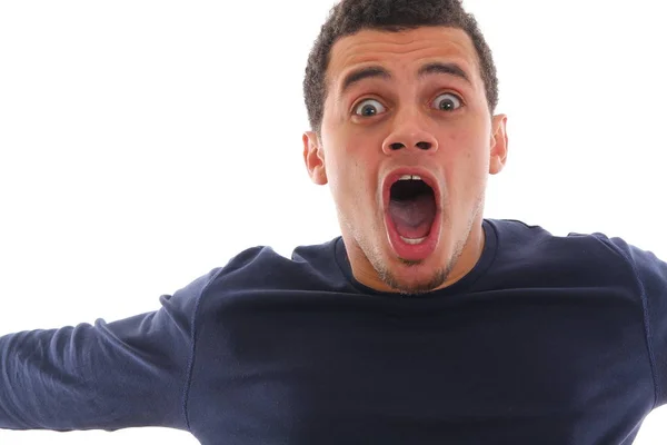 Scared Black Man Posing — Stock Photo, Image