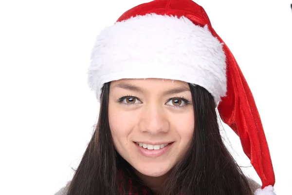 Mutlu Genç Asyalı Kız Noel Şapka Giyiyor — Stok fotoğraf
