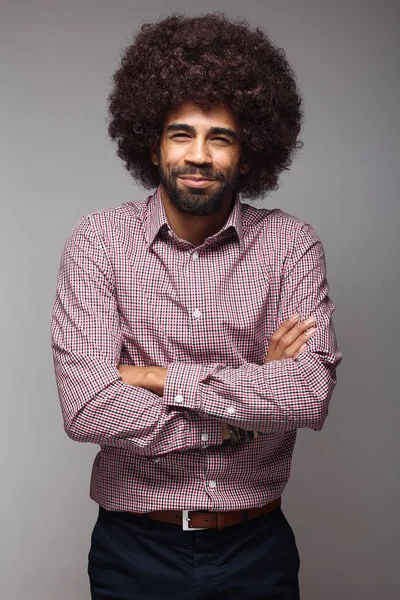 Happy black man with big hair