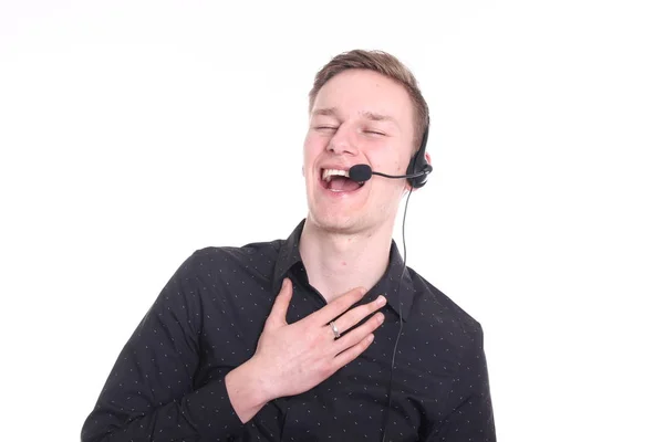 Caucasian Young Man Call Operator — Stock Photo, Image