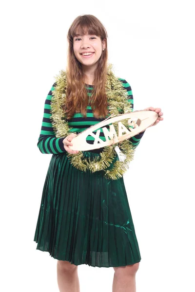 Schöne Teenager Mädchen Mit Weihnachtszeichen — Stockfoto