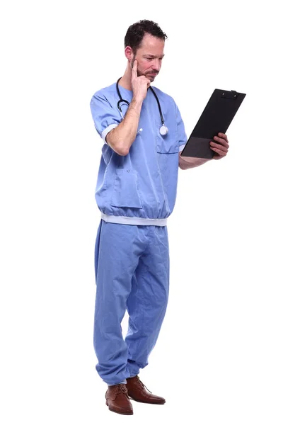 Médecin Homme Portant Uniforme Spécial Avec Stéthoscope Presse Papiers — Photo