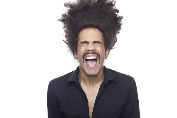 Gritando Preto Homem Com Grande Cabelo — Fotografia de Stock