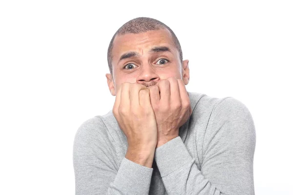 Scared Black Man Posing — Stock Photo, Image