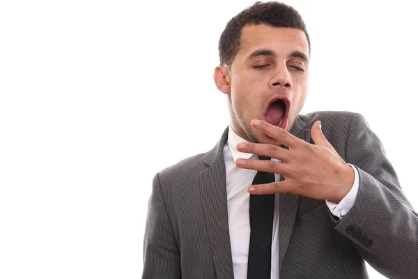 Yawning Black Businessman Posing — Stock Photo, Image