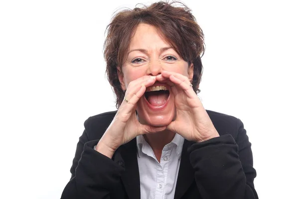 Screaming Businesswoman White Background Stock Picture