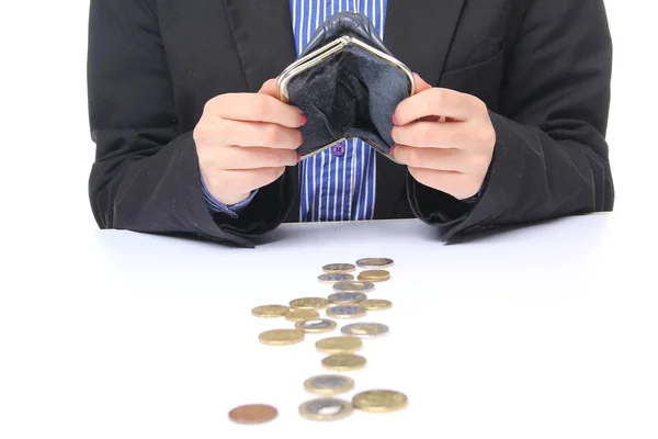 Woman Holding Wallet Euro Coins — Stock Photo, Image