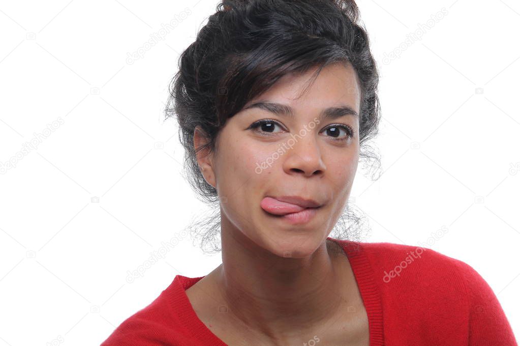 Beautiful afro-american woman is showing tongue