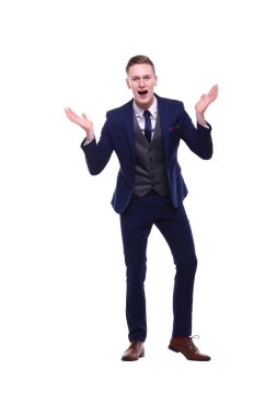 Beyaz genç adam elleriyle gesticulating