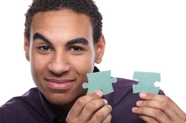 Siyah adam bulmacanın parçaları holding