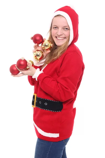 Menina Bonita Com Bolas Natal — Fotografia de Stock