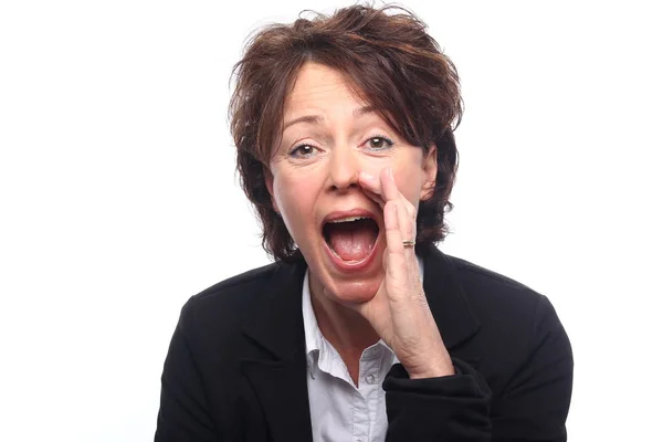 Screaming Businesswoman White Background — Stock Photo, Image