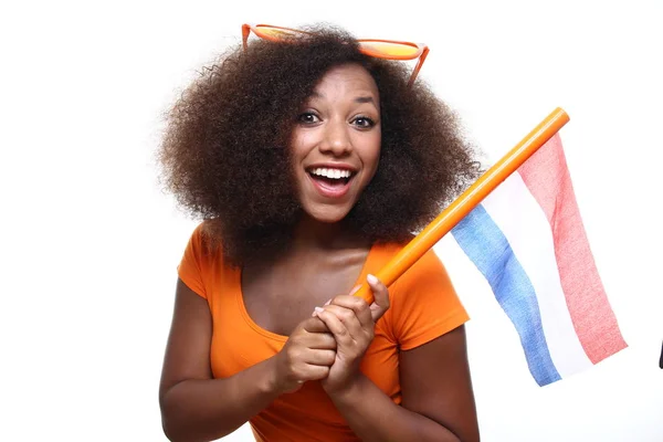 Schöne Afroamerikanische Holländerin Mit Niederländischer Flagge — Stockfoto