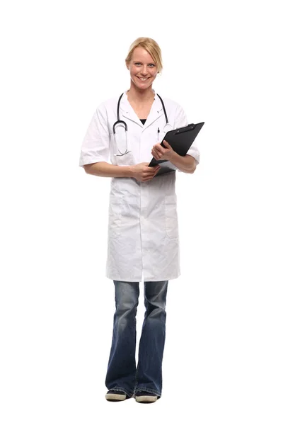 Medico Donna Caucasica Uniforme Medica Con Stetoscopio Appunti — Foto Stock