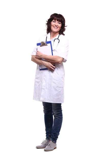 Feliz Médico Femenino Con Estetoscopio Carpeta — Foto de Stock