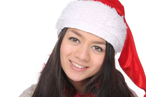 Šťastné Mladé Asijské Dívka Sobě Vánoční Čepice — Stock fotografie