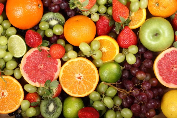 Conjunto Frutas Bagas Fundo Madeira — Fotografia de Stock