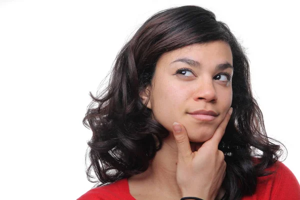 Hermosa Mujer Afroamericana Está Pensando Algo — Foto de Stock