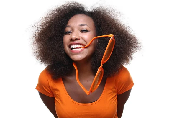 Hermosa Mujer Afro Americana Gafas — Foto de Stock