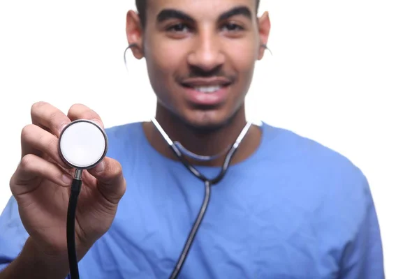 Médico Negro Uniforme Con Estetoscopio —  Fotos de Stock