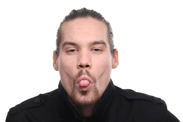 Caucasian Young Man Showing Tongue — Stock Photo, Image