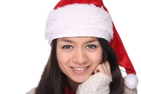 Щаслива Молода Азіатська Дівчина Носить Різдвяний Капелюх — стокове фото