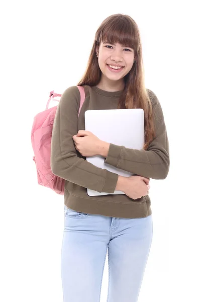 Gadis Sekolah Remaja Yang Cantik Dengan Komputer Tablet — Stok Foto