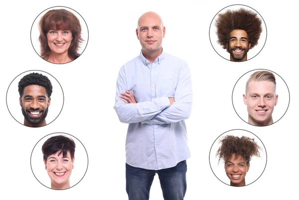 Homem Careca Conjunto Pessoas Inter Raciais — Fotografia de Stock