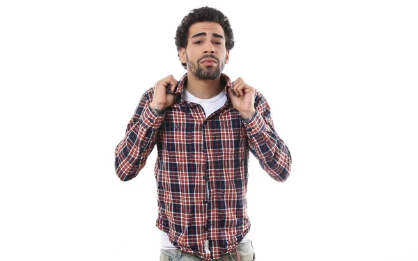 Expresión Hombre Negro Posando Sobre Fondo Blanco — Foto de Stock