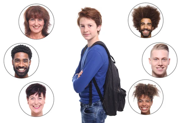 Jonge Jongen Student Set Van Interraciale Mensen — Stockfoto