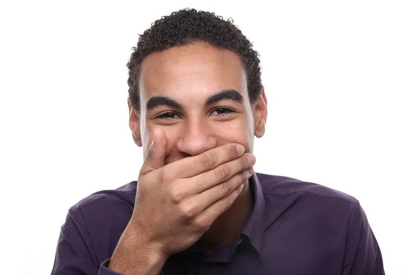 Black Man Covering His Mouth — Stock Photo, Image