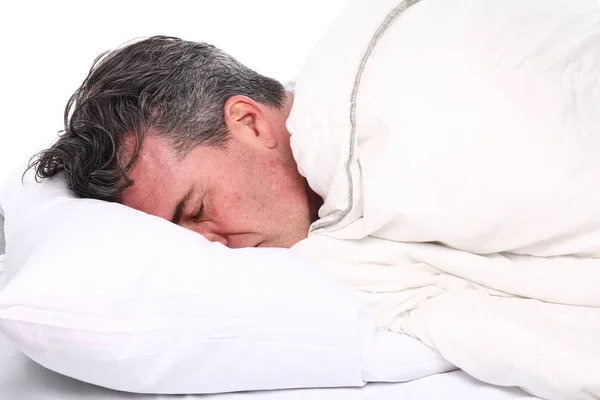 Old Caucasian Man Sleeping Bed — Stock Photo, Image