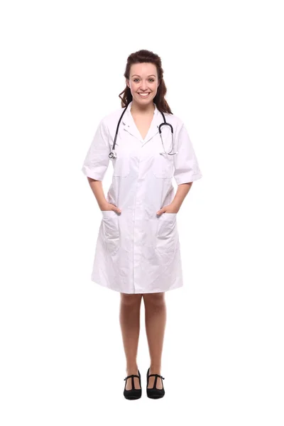 Beyaz Kadın Doktor Stetoskop Ile Tıbbi Üniformalı — Stok fotoğraf