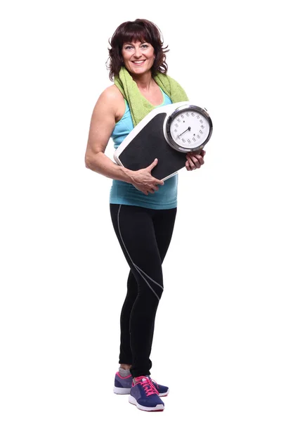 Mujer Deportiva Sosteniendo Una Balanza — Foto de Stock