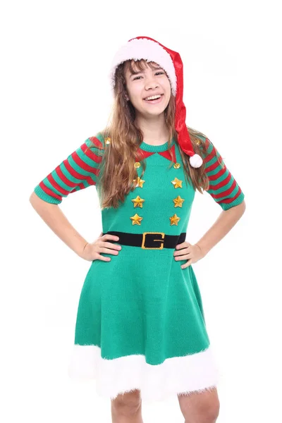 Prachtige Tienermeisje Kerst Kleding — Stockfoto