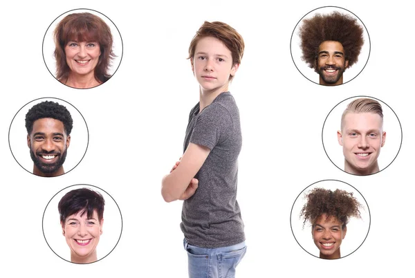 Jonge Jongen Set Van Interraciale Mensen — Stockfoto