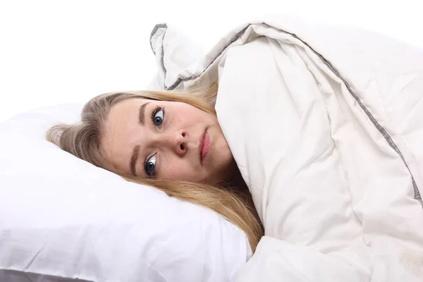 Beautiful Young Girl Lying Bed — Stock Photo, Image