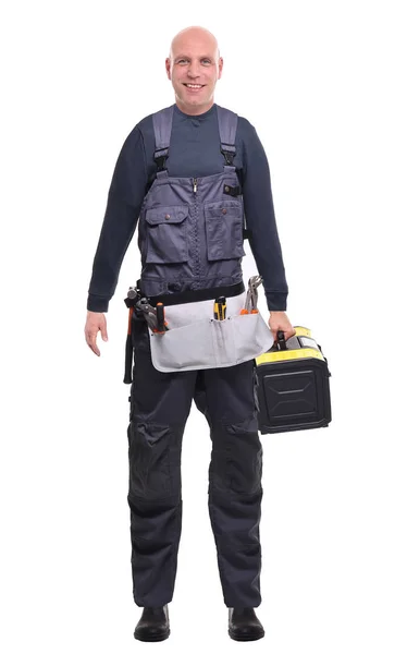 Mannelijke Werknemer Bedrijf Toolbox Dragen Werknemer Uniform — Stockfoto