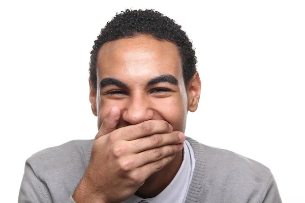 Μαύρο Άνθρωπος Που Καλύπτει Στόμα Του — Φωτογραφία Αρχείου