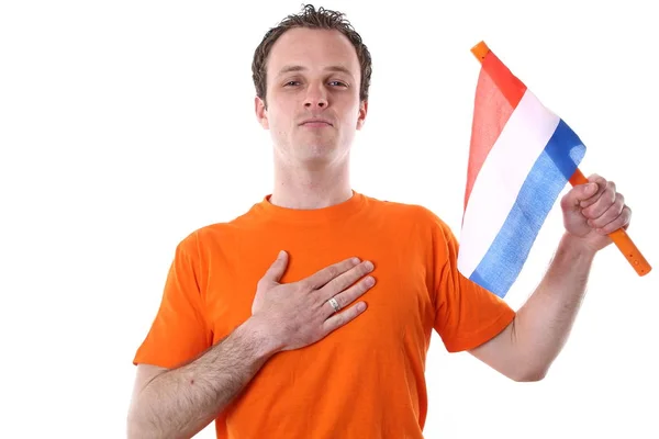 Holanda Deportes Ventilador Masculino Con Bandera Holanda —  Fotos de Stock