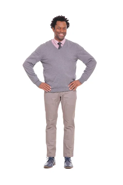 Lachende Zwarte Man Poseren — Stockfoto