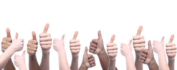Ręce Wielu Etnicznych Ludzi Pokazuje Kciuki Się Znak — Zdjęcie stockowe