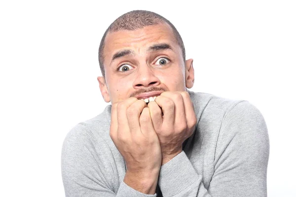 Scared Black Man Posing — Stock Photo, Image