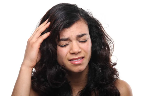Schöne Afroamerikanische Frau Hat Kopfschmerzen — Stockfoto