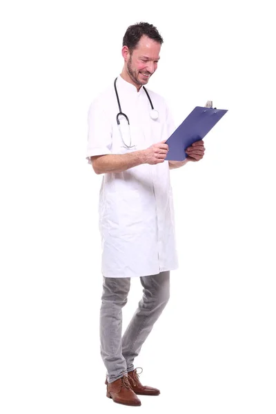 Maschio Medico Indossa Uniforme Speciale Con Stetoscopio Appunti — Foto Stock