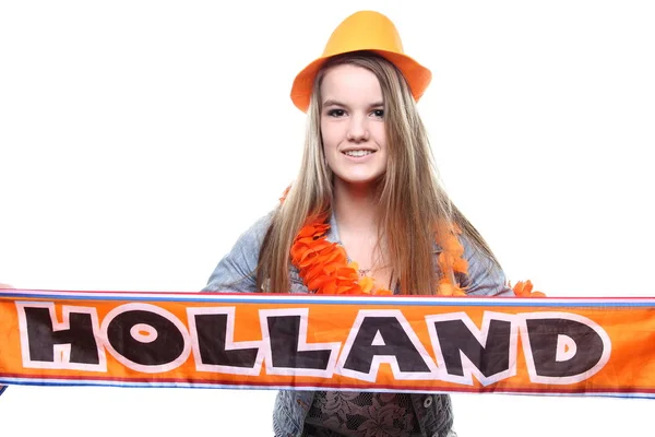 Blondes Mädchen Ist Fan Mit Hollandschal — Stockfoto