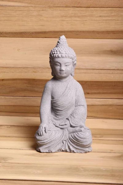 Статуя Будды Деревянном Фоне — стоковое фото